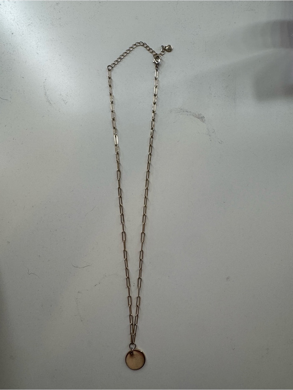 Delicate Gold-Tone Paperclip Chain Necklace with Round Pendant